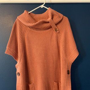 Coldwater Creek Oversized Short Sleeve Cowlneck Sweater Light Pink